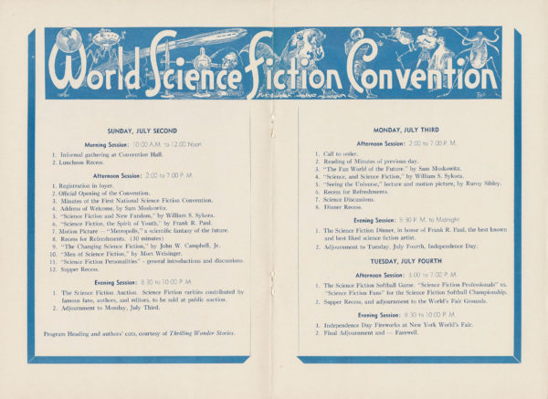 he World Science Fiction convention program, 1939